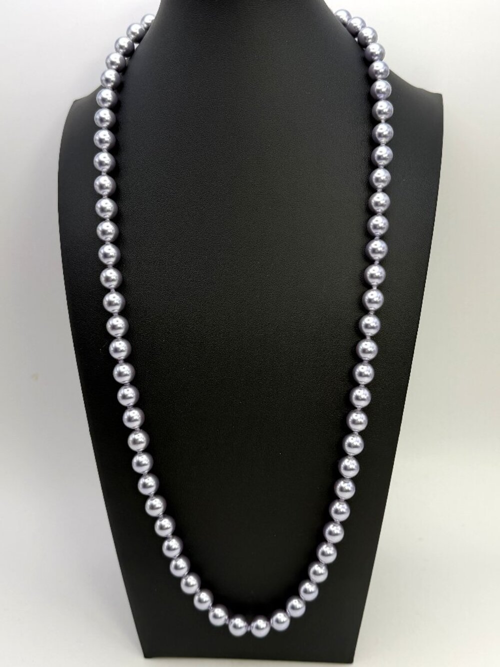 Joan Rivers Lavender Gray Necklace Glass Faux Pearl Knotted 24” Signed 86g